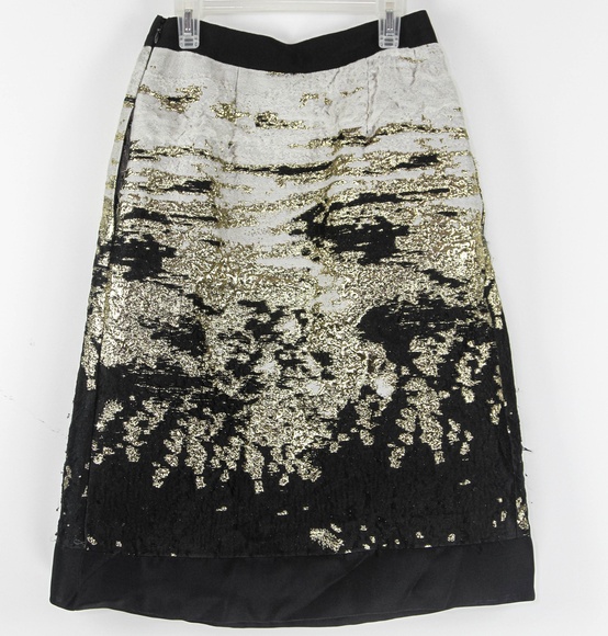 Alberta Skirt Womens Size M Black Gold A Line Pleated Metallic‎ Glitter Elegant - Picture 2 of 4